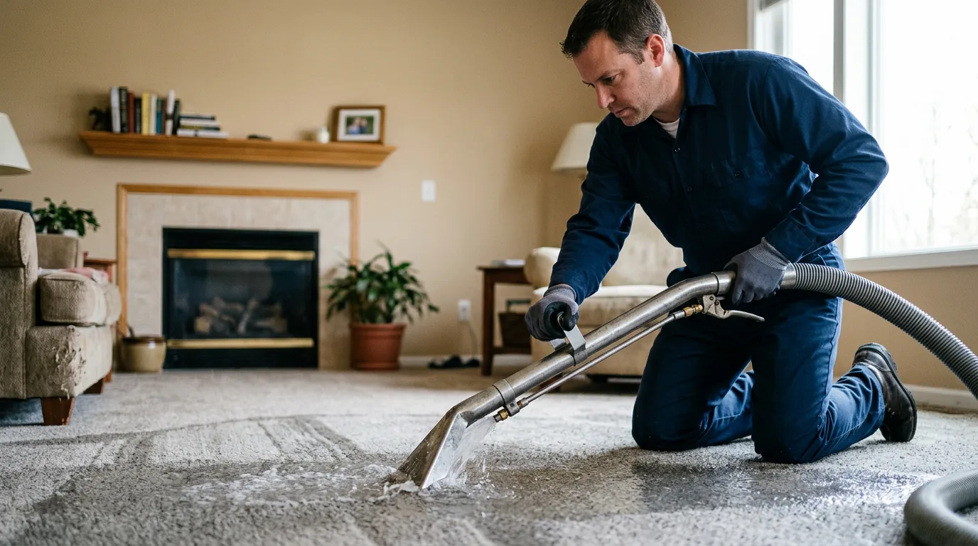 Water damage restoration technician working near Mount Sinai, NY